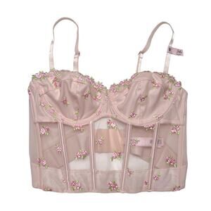 Victoria's Secret Rosebud Embroidery Unlined Strapless Plunge-Back Corset 34B